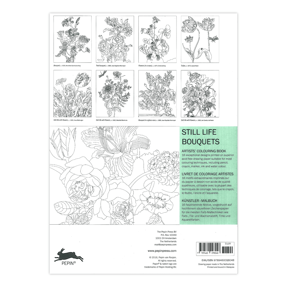 Pepin Artists' Coloring Book Still Life Bouquets Bayan