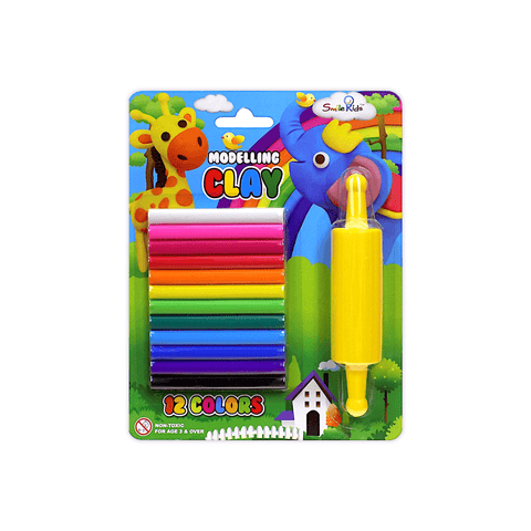 Smile Kids Modeling Clay 12 Assorted Colors 100 g + 1 Roller