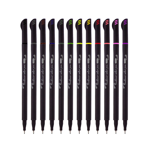 Generic Metal Clad Tip Fineliner Pen Wallet of 12