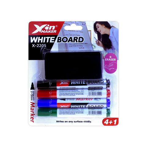 Generic Whiteboard Bullet Tip Marker Pen Set of 4 + Eraser
