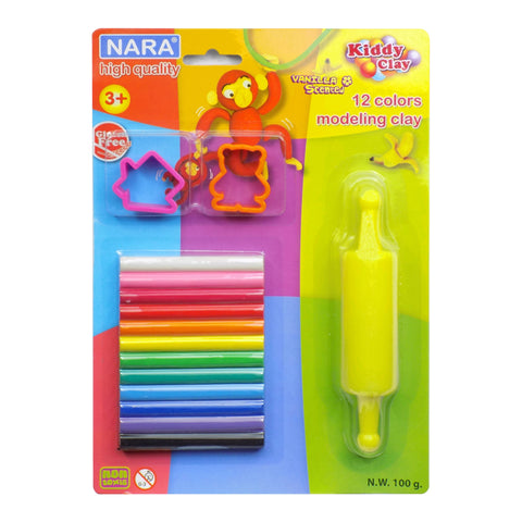 Nara Modeling Clay 12 Assorted Colors 100 g + 2 Mini Molds + 1 Roller