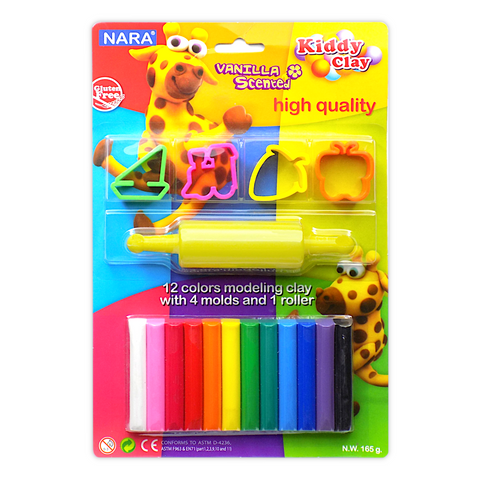 Nara Modeling Clay 12 Assorted Colors 165 g + 4 Mini Molds + 1 Roller