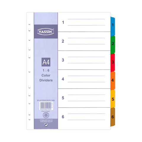 Yassin Multi-Tab 1:6 Colored Index Dividers