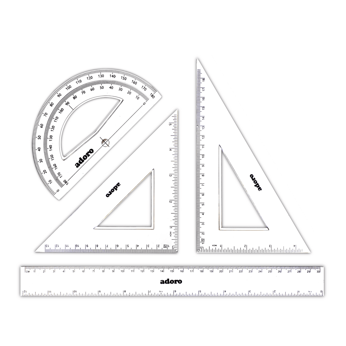 Adoro Geometry Drawing Set 3 Pcs + 30 cm Ruler Clear – Bayan eShop