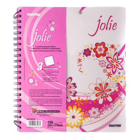 Mintra Jolie Spiral Notebook 3 Subjects 150 Sheets Quarto