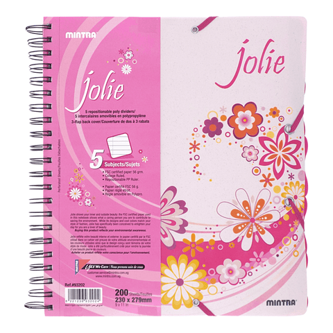 Mintra Jolie Spiral Notebook 5 Subjects 200 Sheets Quarto