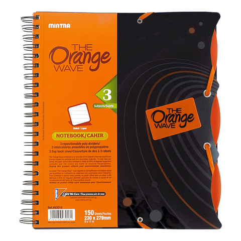 Mintra Orange Spiral Notebook 3 Subjects 150 Sheets Quarto