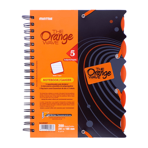 Mintra Orange Spiral Notebook 5 Subjects 200 Sheets
