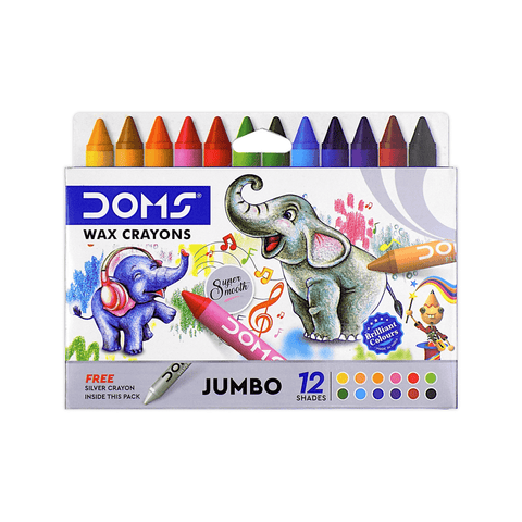 Doms Jumbo Wax Crayons 90 mm Pack of 12 + 1 Free Silver Crayon